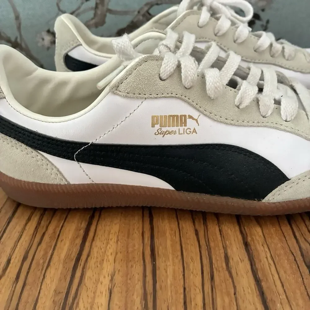 Puma Super Liga OG Retro Mens Sneakers White Black Gum Sole 356999-12 Size 9